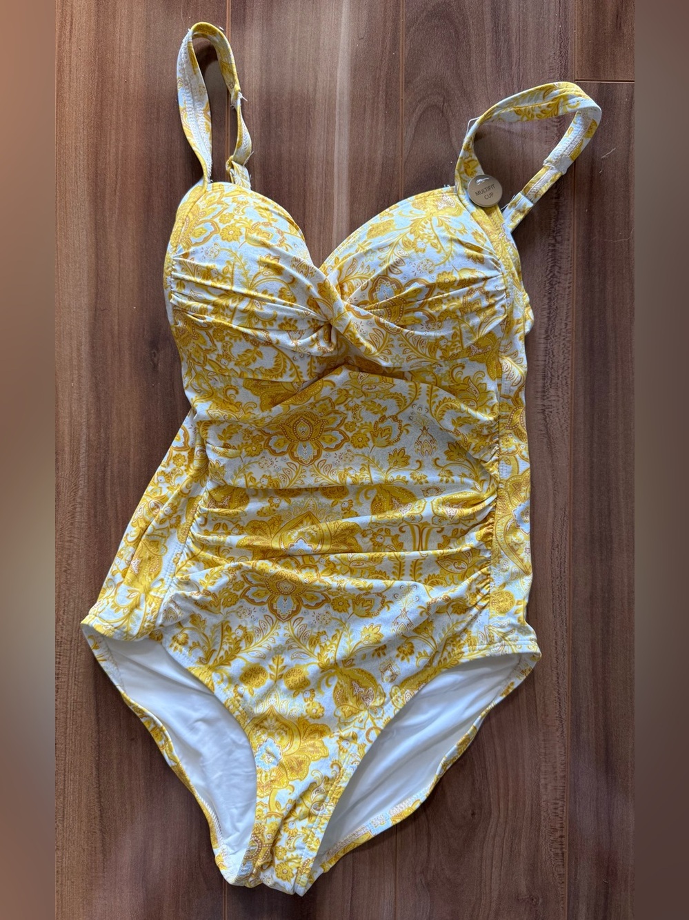Twist-Front Yellow Paisley One-Piece Swimsuit